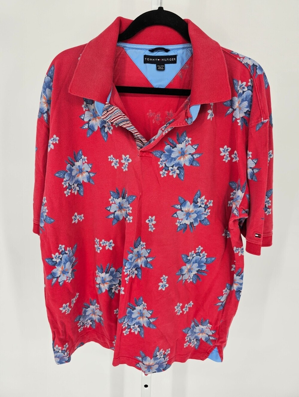 Tommy Hilfiger Mens Sz XXL Short Sleeve Polo Shirt Red Bright Floral